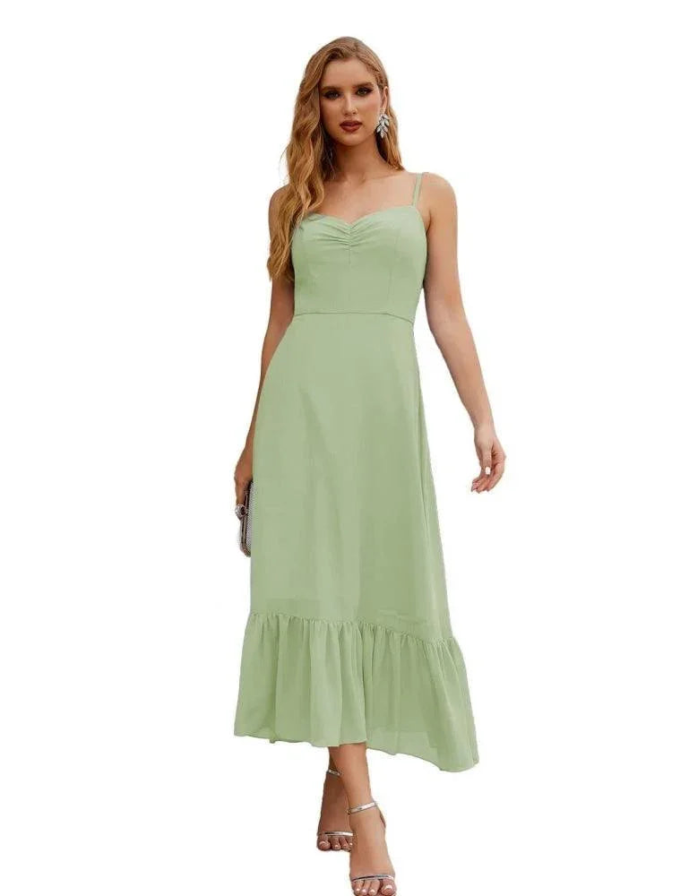 Vestido de dama de honor de chiffon con tirantes finos de Numbersea, largo hasta el tobillo, formal, silueta A, para fiesta de cóctel, baile de bienvenida para jóvenes SEA28028