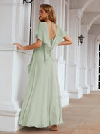 Numbersea Chiffon Bridesmaid Dresses Long Formal Evening Prom Mother of The Bride Dress with Flutter Sleeve     SEA28040