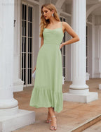 Numbersea Spaghetti-Träger Chiffon Brautjungfernkleid Knöchellänge Formell A-Linie Cocktail Party Homecoming-Kleid für Juniorinnen SEA28028