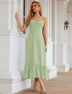 Numbersea Spaghetti-Träger Chiffon Brautjungfernkleid Knöchellänge Formell A-Linie Cocktail Party Homecoming-Kleid für Juniorinnen SEA28028