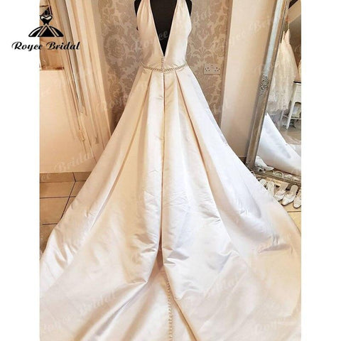 NumberSea Satin Rückenfrei Schulterfrei Neckholder A-Linie Brautkleid 2025 Schlichtes Brautkleid Robe Soirée Mariage Maßgeschneiderte Sweep 