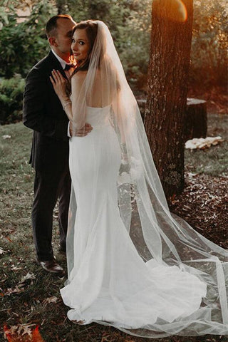 NumberSea Satin Meerjungfrau Sweetheart Strand Brautkleider, Schlichtes Brautkleid, MW648
