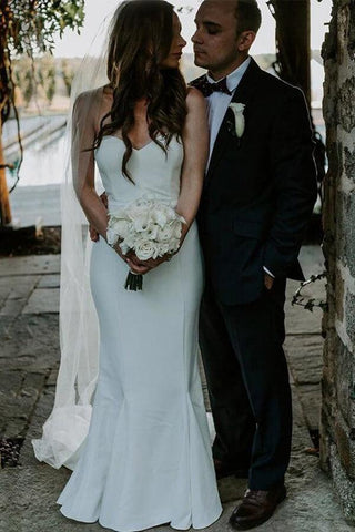 NumberSea Satin Meerjungfrau Sweetheart Strand Brautkleider, Schlichtes Brautkleid, MW648