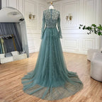 Serene Hill Customized Turquoise Mermaid Party Gown Overskirt Beaded Evening Dress for Women Wedding 2024 DLA72601