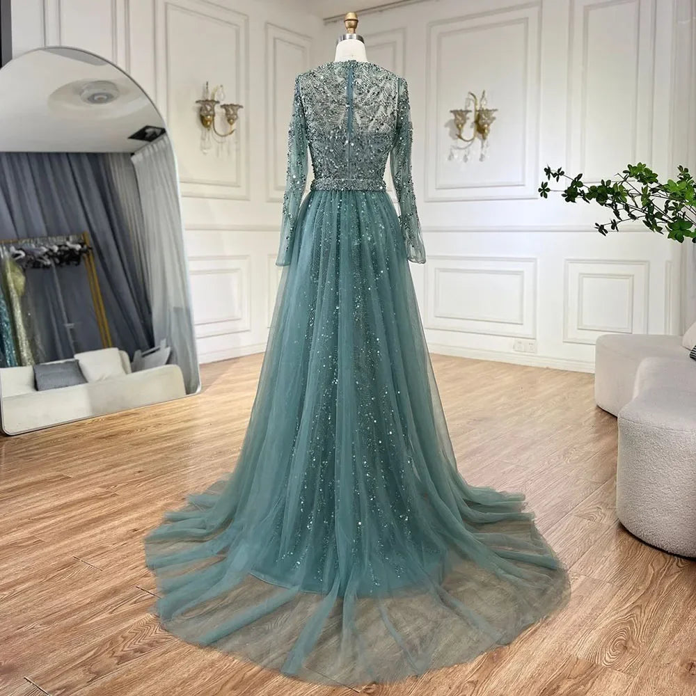 Serene Hill Customized Turquoise Mermaid Party Gown Overskirt Beaded Evening Dress for Women Wedding 2024 DLA72601