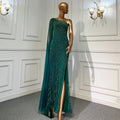 Serene Hill Customized Gold Mermaid Beaded One Shoulder Cape Sleeve Evening Dresses Split Elegant Party Gowns For Women DLA71493