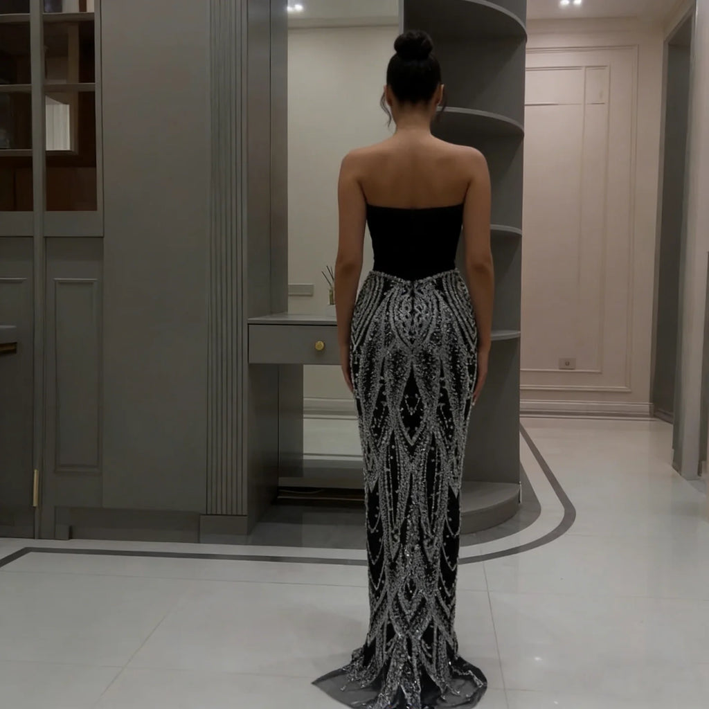 Serene Hill Black Mermaid Luxury Beaded Evening Dress 2026 Elegant Party Gowns for Women Customized DLA73408