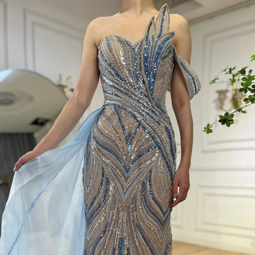 Serene Hill Blue Strapless Mermaid Beaded Evening Dresses with Skirt Formal Party Gwons for Women DLA72662 Customized