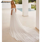 Lakshmigown Boho Beach Chiffon Wedding Dress For Woman Bride Slit Off the Shoulder A-line Vestido De Casamento Customized
