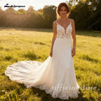 Lakshmigown Spaghetti Straps Wedding Dress for Women with Lace Tail Backless Long Bride Dresses 2026 Customized