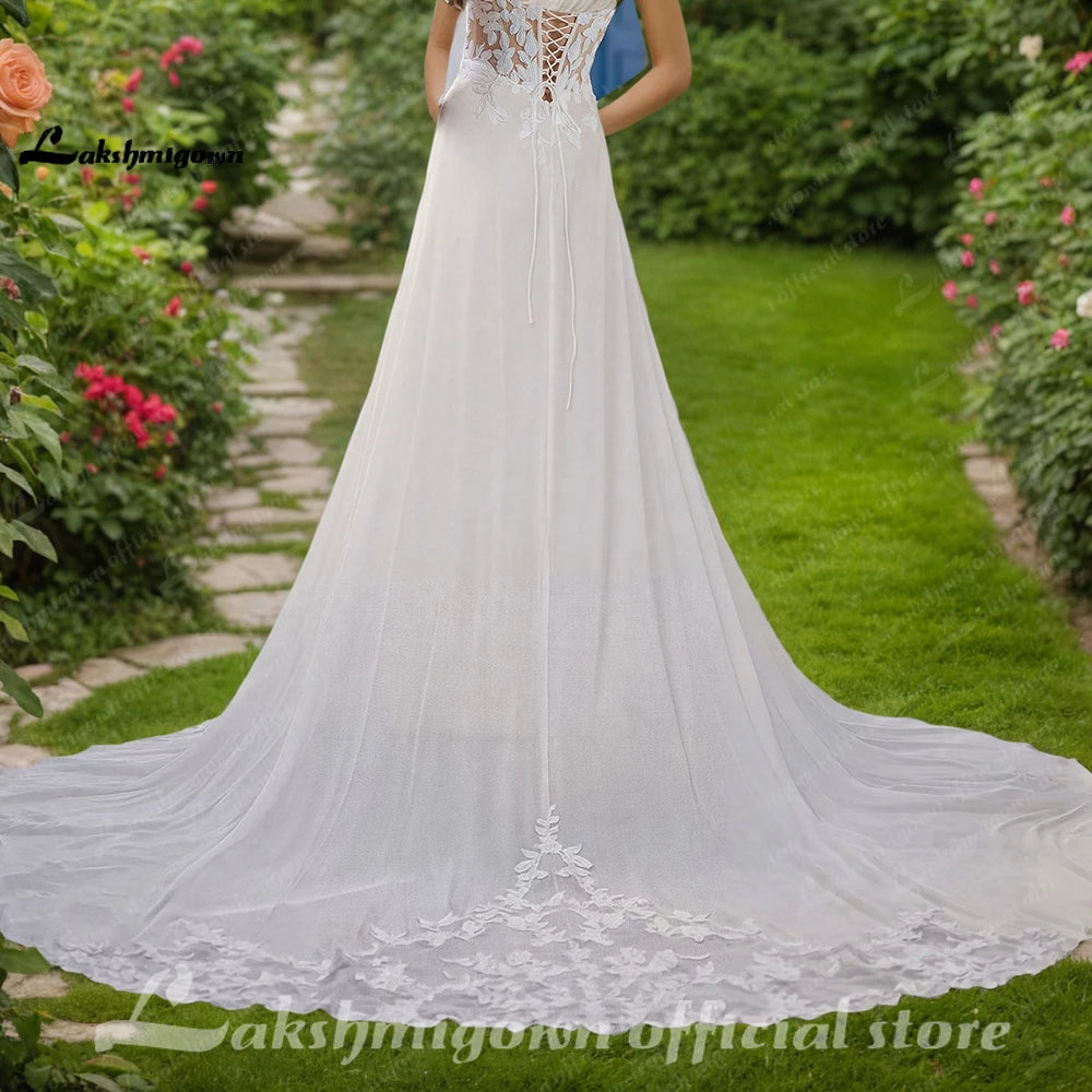 Lakshmigown Boho Beach Wedding Dress Customized Sexy Spaghetti Straps V Neck Lace Applique Boho Bridal Gown Vestido De Noiva