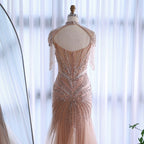 Abito da sera di lusso di Dubai con perline blu rosa e mantellino con nappe LA72897B