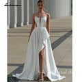 Lakshmigown Modern Wedding Dress Spaghetti Straps High Slit Sweep Train Satin Bridal Gown for Bride Customized