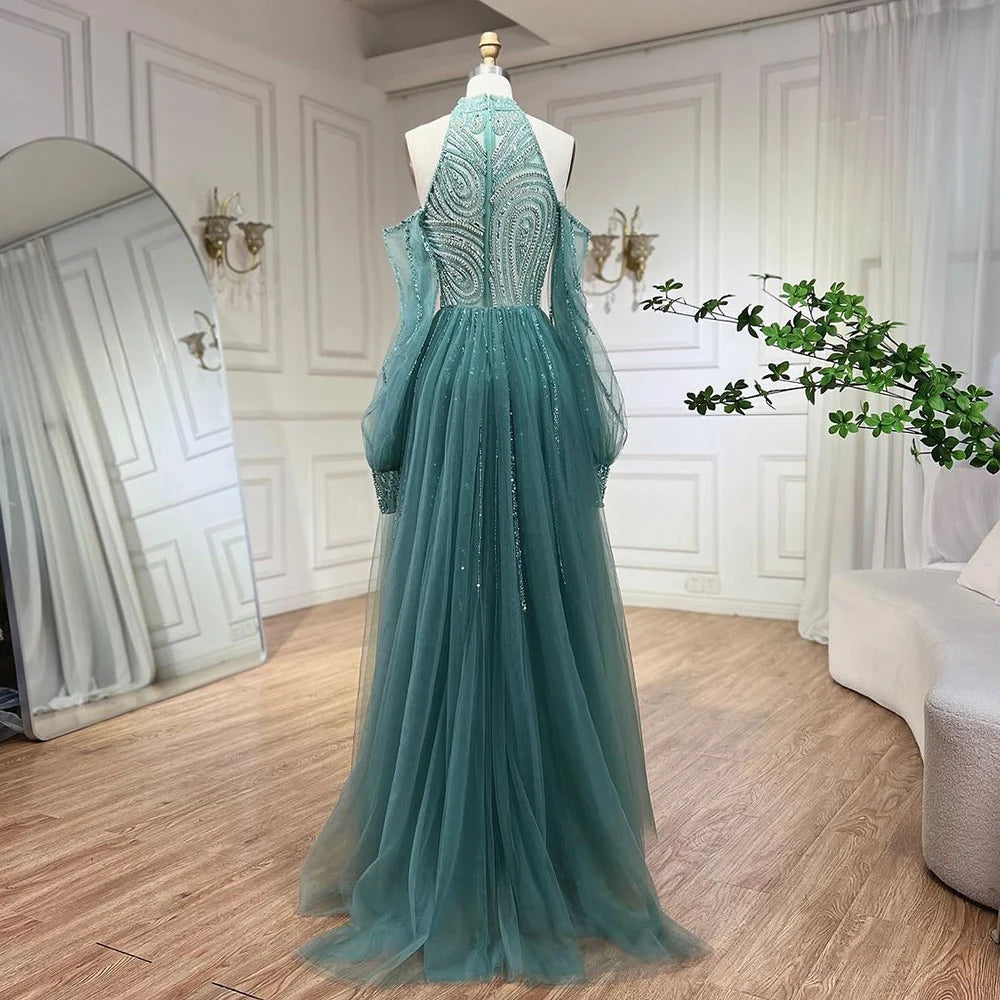 Serene Hill Customized 2026 Turquoise Mermaid Overskirt Beaded Evening Dresses Elegant Party Gowns For Women Wedding DLA72298