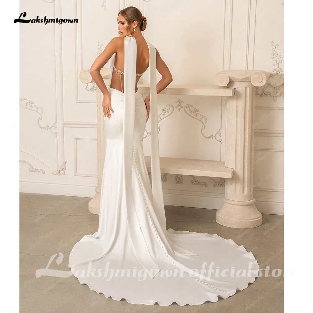 Lakshmigown Modern Illusion Back Mermaid Wedding Dress 2026 Beading Sexy Off The Shoulder Crepe Woman Bridal Dress Customized