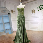 Abito da Ballo in Satin Verde Salvia di Lusso con Spacco LA73032