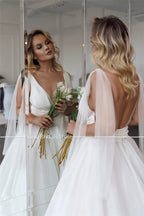 Customized Classic Deep V-neck Organza and Tulle Plus Size Wedding Dress Sexy Backless Court Bridal Gowns
