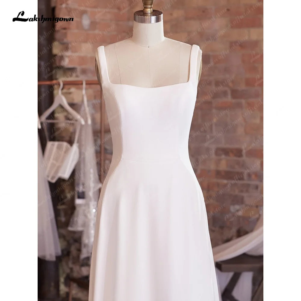Lakshmigown Sexy Scoop Neck Wedding Dress Customized Court Train Sleeveless Robe De Mariee Elegant Crepe Bride Gown For Women