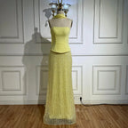Vestido de Noite de Sereia em Chiffão Amarelo de Luxo com Capa LA73007