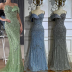 Serene Hill 2025 Dubai Grey Mermaid One Shoulder Beaded Long Evening Dresses Gowns For Formal Occasion DLA72650 Customized