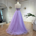 Serene Hill Customized Lilac Spaghetti Strap A Line Beaded Evening Prom Dresses Dubai Party Gowns for Women 2025 DLA72571