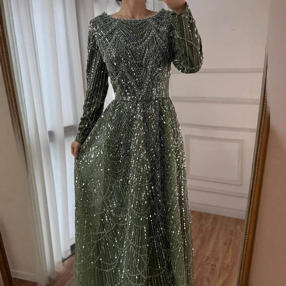 Serene Hill Wine Red Long Sleeves Muslim A-line Evening Dress Pearls Beaded Party Gowns for Women Plus Size Customized DLA72738B