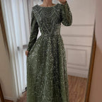 Serene Hill Wine Red Long Sleeves Muslim A-line Evening Dress Pearls Beaded Party Gowns for Women Plus Size Customized DLA72738B