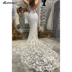 Lakshmigown Lace Mermaid Wedding Dress Spaghetti Straps Cut Out Long Train Bridal Gowns Vestidos de Nova