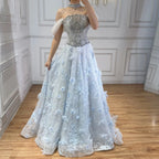 Serene Hill Blue A-Line Evening Dress Beaded 3D Floral Appliques Off Shoulder for Women Wedding Party 2026 Customized DLA73580