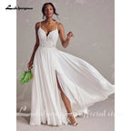 Lakshmigown Spaghetti Strap Beads Lace Wedding Gown Plus Size Chiffon Boho Wedding Dresses with Detachable Sleeve Customized