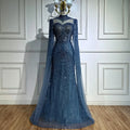 Abito da sera modesto lussuoso blu sirena con mantella LA73006