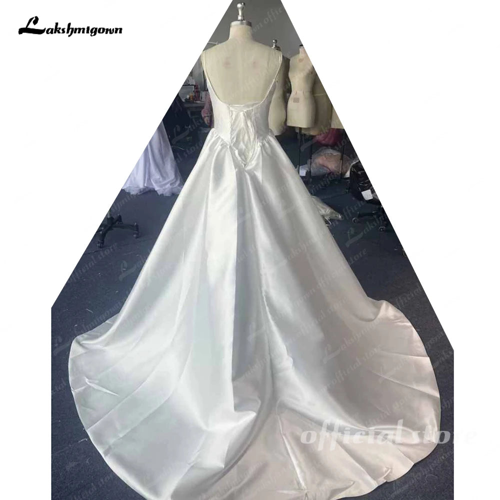 Lakshmigown Mikado Satin Wedding Dress Church Wedding Gowns New In 2025 Vestidos Long Beach Bridal Dress Square Customized