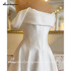Lakshmigown A Line Women's Wedding Dresses Charming Off Shoulder Bride Gowns Boat Neck Ruched Satin Vestidos Novias Customized
