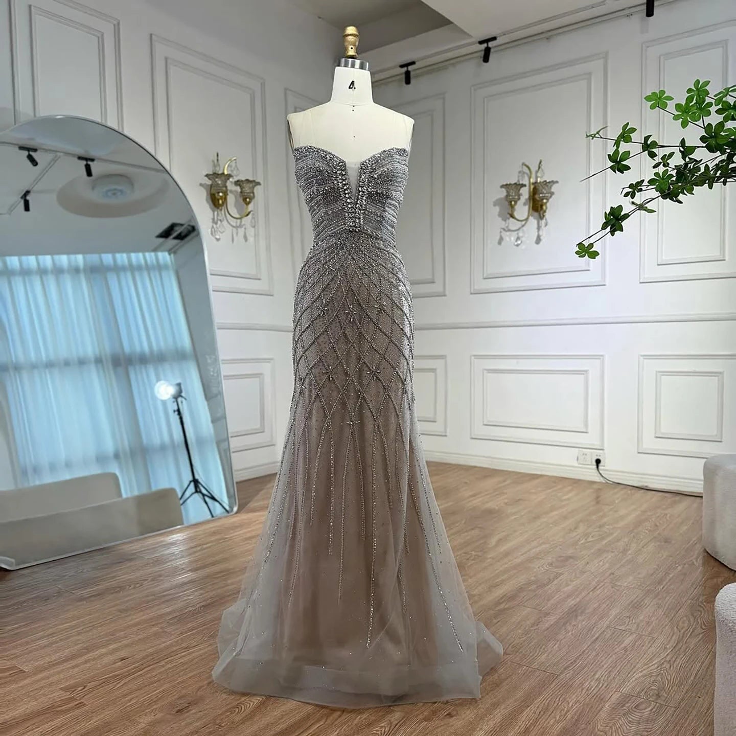 Serene Hill 2026 Pink Strapless Mermaid Luxury Beaded Evening Dresses with Cape Formal Party Gowns Customized DLA73411
