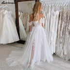 Lakshmigown Lace Boho Wedding Dress Off the Shoulder Customized Civil Bridal Beach Wedding Gowns Detachable Sleeves