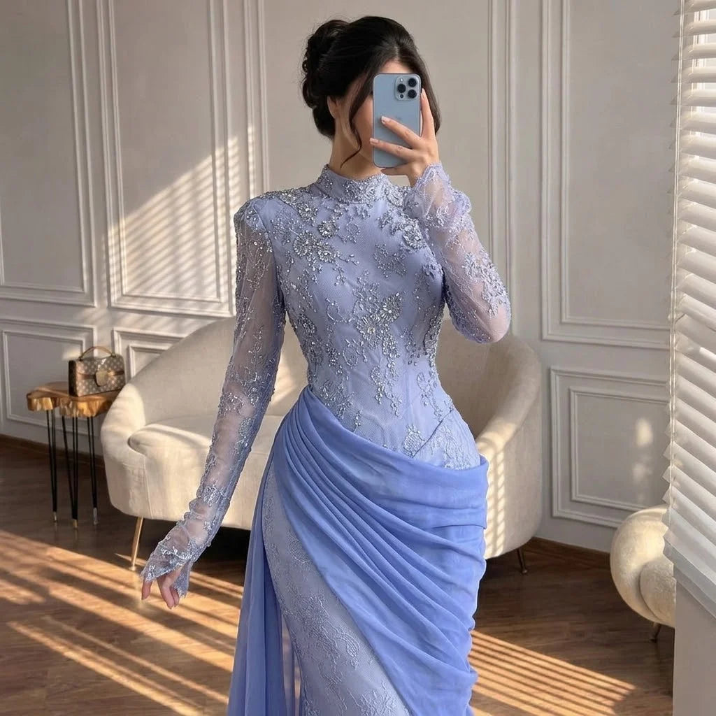 Serene Hill Customized Wine Red Mermaid Evening Dresses with Wrap Skirt High-End Lace Formal Party Gowns for Women DLA73407