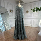 Serene Hill Turquoise Long Sleeves A Line Pearls Beaded Evening Dresses Elegant Party Gowns for Women DLA73177 Customized