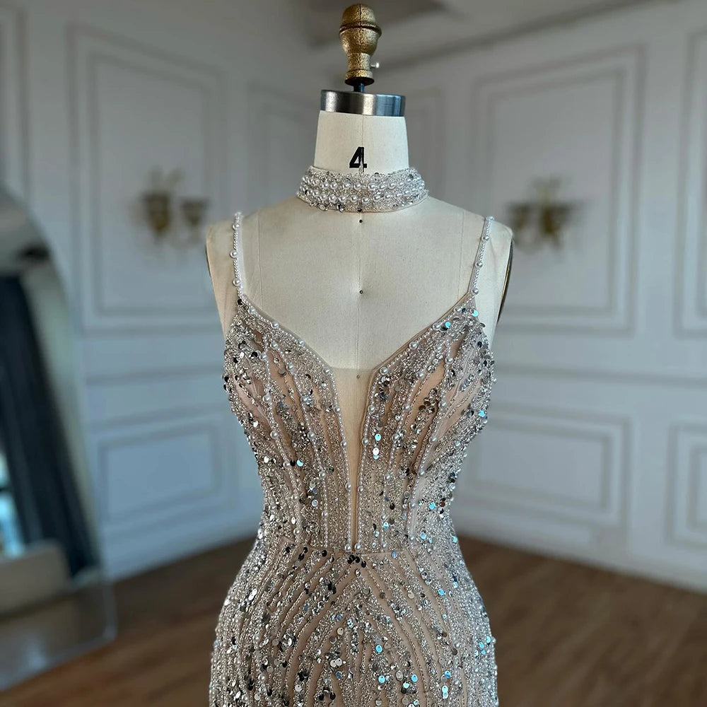 Serene Hill Nude Mermaid Beaded Evening Dresses 2025 Ankle Length Party Gowns for Women DLA72047D Customized