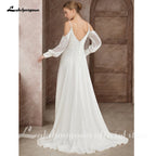 Lakshmigown Illusion Off White Wedding Dress Off Shoulder Long Sleeve Bridal Gown for Women Summer Vestido De Novia Customized