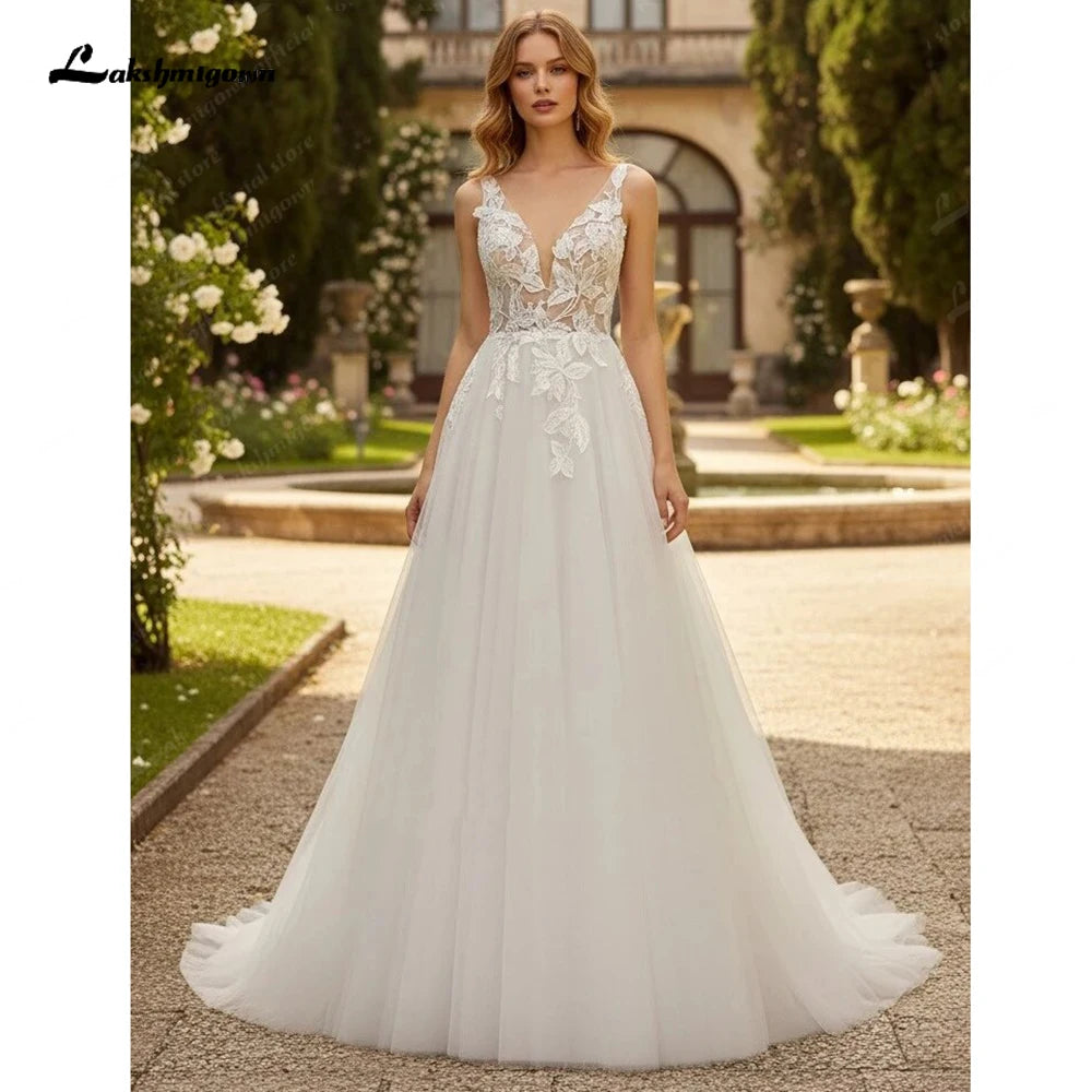 Lakshmigown Garden Tulle Wedding Dress Bridal Sleeveless Open Back Appliques A Line Bridal Gowns robe de mariée Customized