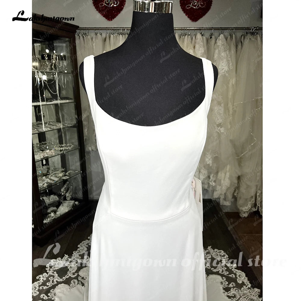 Lakshmigown Scoop Neck Lace Backless Soft Satin Wedding Dress for Women Customized Bridal Gown Court Train robe mariée sirene