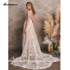 Lakshmigown Champagne A-Line Wedding Dresses Appliques V-neck Backless Robe Mariee Boho Lace Bridal Gowns  Customized