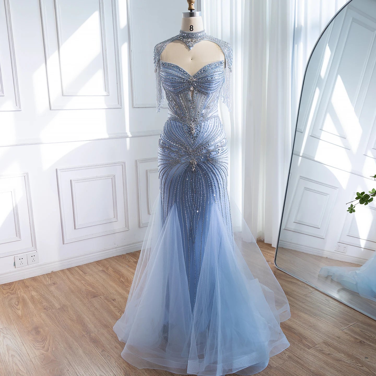 Serene Hill Nude Luxury Beaded Evening Dress with Tassel Wedding Party Gowns for Women DLA72897B Customized