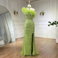 Serene Hill Customized 2025 Gray Halter Feathers Beaded Mermaid High Split Evening Dresses Formal Party Gowns for Women DLA72452