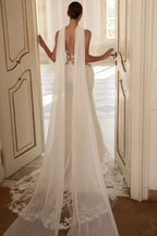 Lakshmigown Scoop-neck Ruched Wedding Gown with Shawel Charming Mermaid Lace Appliques Spaghetti Strap Bridal Dresses Customized