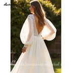 Lakshmigown Chiffon A Line V-Neck Court Train Ivory Wedding Dress with Lace vestido de novia para boda Customized