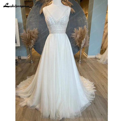 NumberSea Damen A-Linie Brautkleid Boho Vestidos de Fiesta de Noche Tüll Strand Brautkleid Robe Brautkleid 