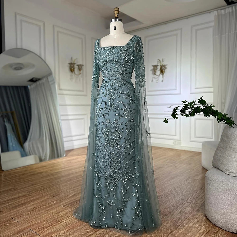Serene Hill 2026 Dubai Pink Mermaid Long Evening Dress with Beaded Cape Gown for Wedding Occasion DLA72400A Customized