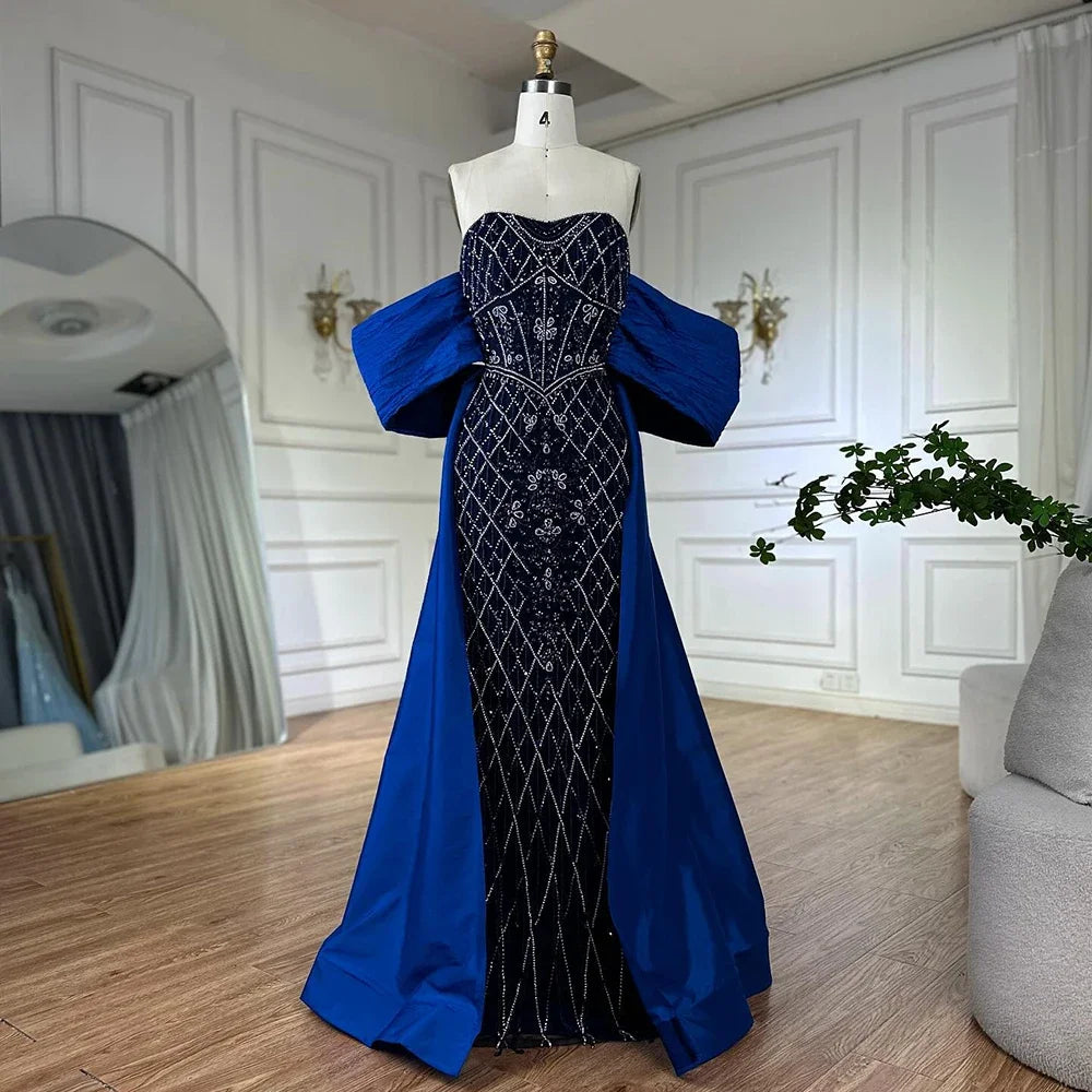 Serene Hill Nude Strapless Off Shoulder Mermaid Overskirt Evening Dress Beaded Party Gowns for Women 2025 Customized DLA72819