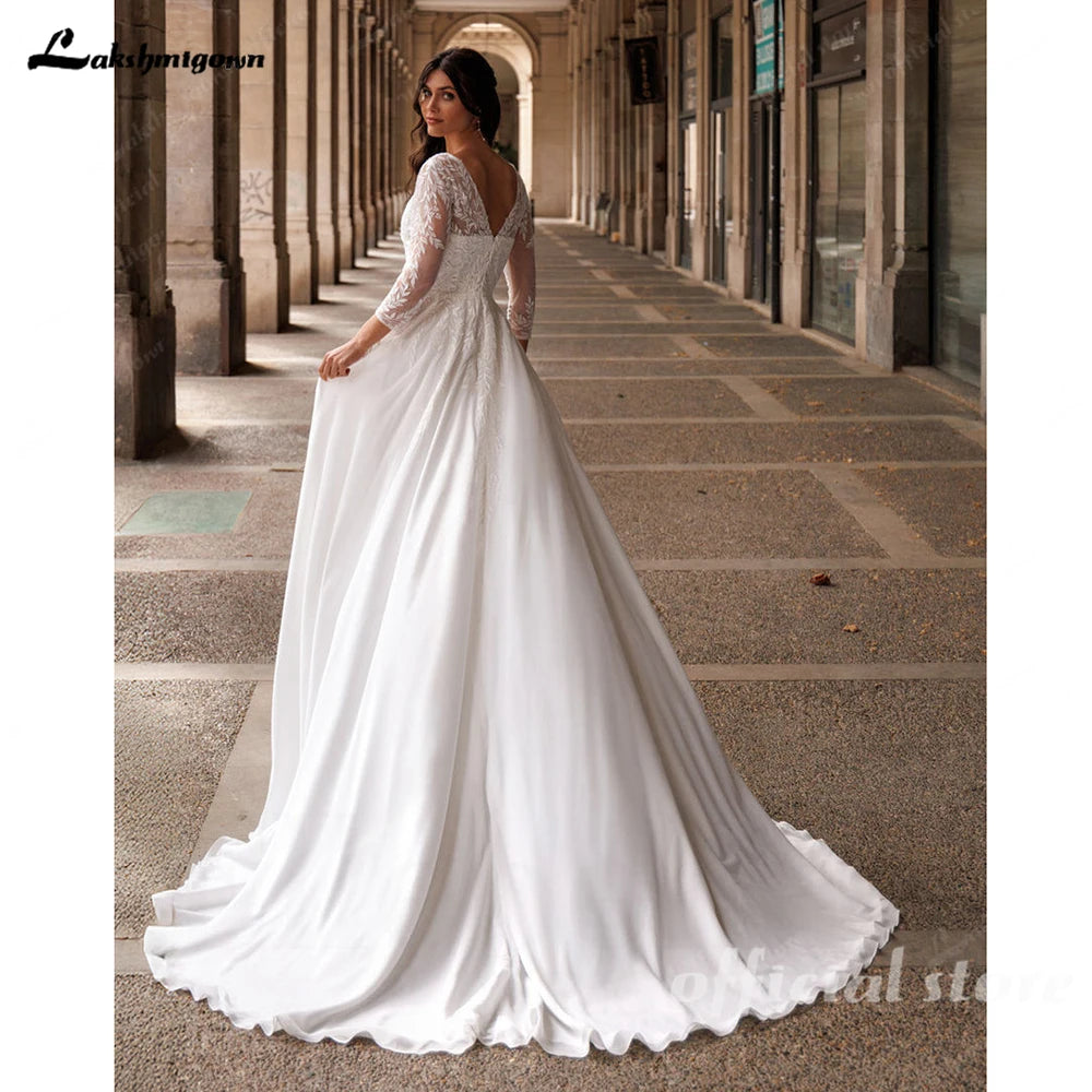 Lakshmigown Beach Wedding Dresses with V-Neck A-Line Lace Bridal Gowns Vestito Donna Sexy Chiffon Boho Bridal Gowns Customized